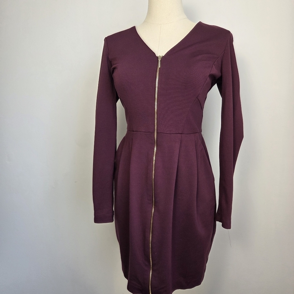 Dynamite Purple Sheath Dress Long Sleeve V-Neck - Picture 2 of 12